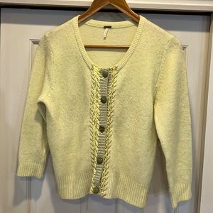 Free People chartreuse wool blend cropped button sweater
